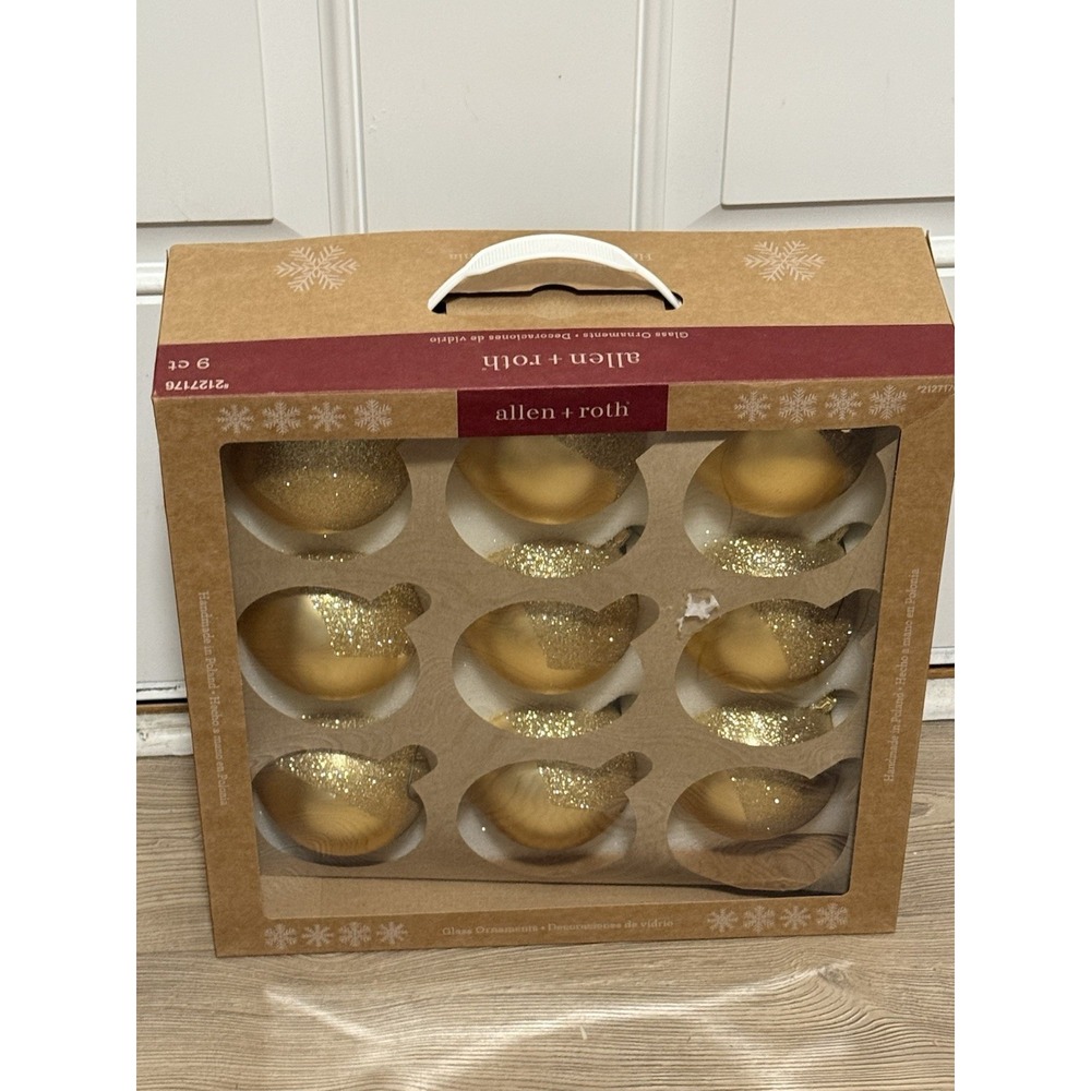 Allen + Roth Glass Christmas Ornaments‎ Handmade in Poland Set Of 9 Gold